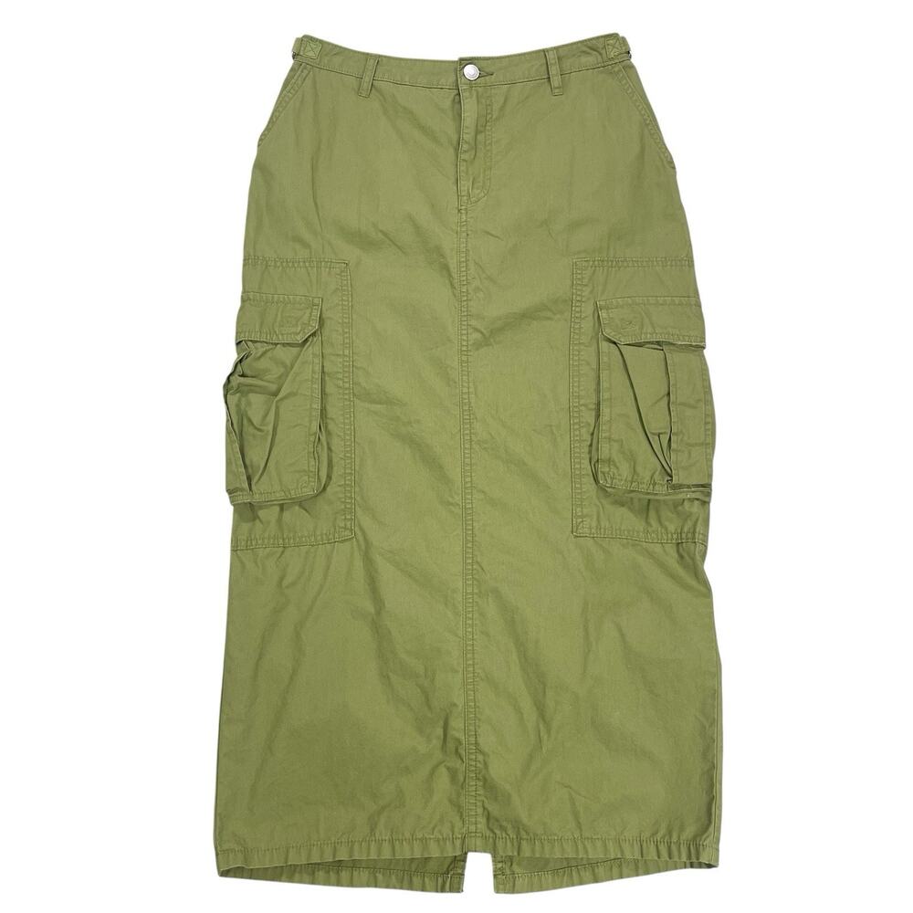 Y2K Cargo Maxi Skirt Women's Size XS 100% Cotton Green Utility Gorpcore